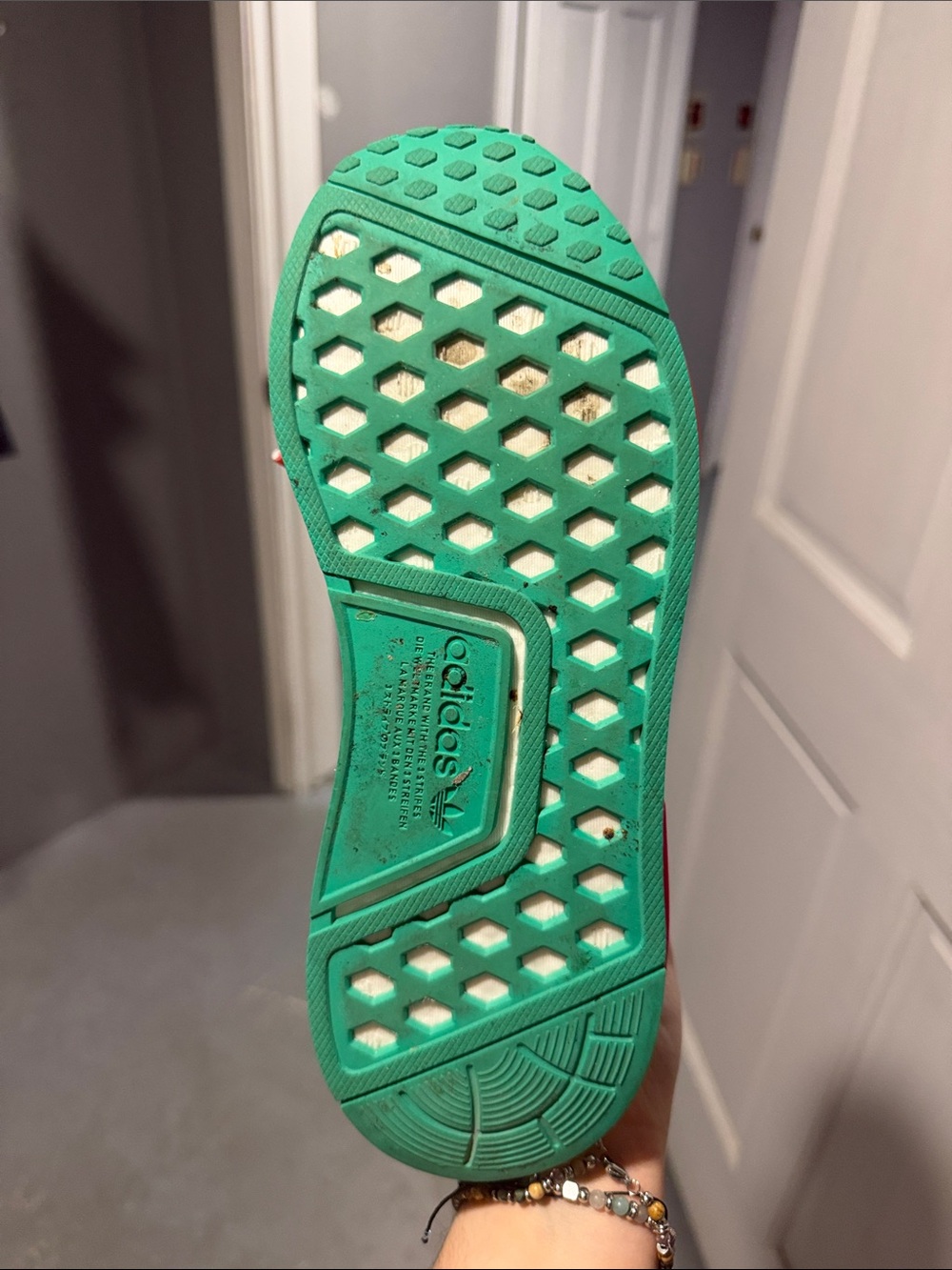 adidas NMD-1 White Sneakers with Pink and Teal Accents - Picture 2 of 5